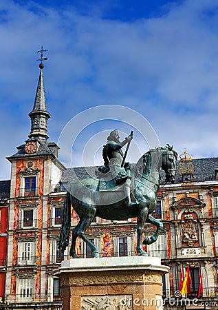 Statue on Plaza Mayor, Madrid, Spain Stock Photo