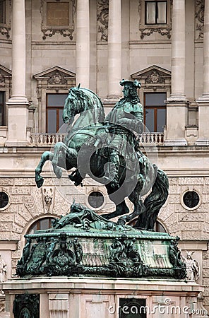 Statue of Prince Eugen in front of Hofburg Palace Heldenplatz in Vienna Stock Photo