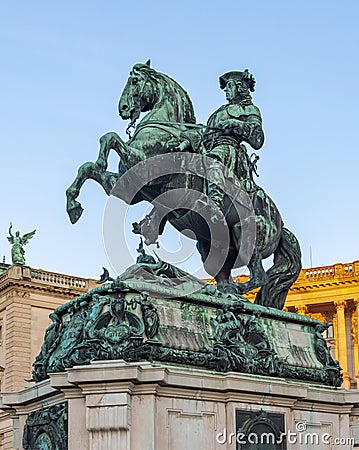 Statue of Prince Eugene in front of Hofburg palace on Heldenplatz square, center of Vienna, Austria Editorial Stock Photo