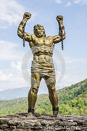 Statue of Prometheus with Broken Chain Stock Photo