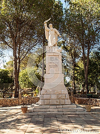 Statue of the prophet Elijah on Mount Caramel, Stock Photo