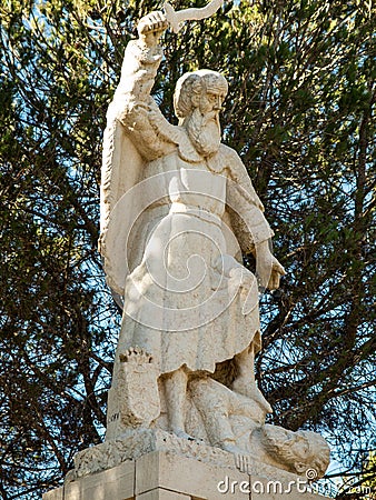 Statue of the prophet Elijah on Mount Caramel, Stock Photo
