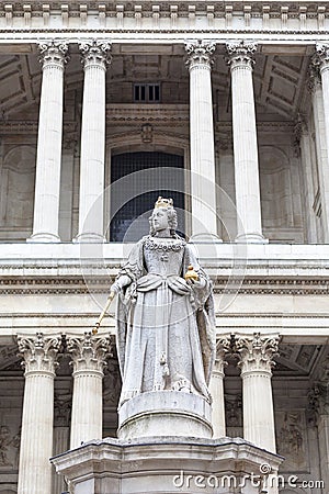Statue of Queen Anne in front of the St Paul Cathedral, London,United Kingdom Stock Photo