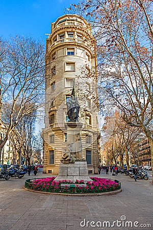 Statue of Rafael Casanova in Barcelona, Spain. Editorial Stock Photo