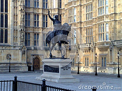 Statue of Richard I outside Houses of Parliament, London city, England Editorial Stock Photo