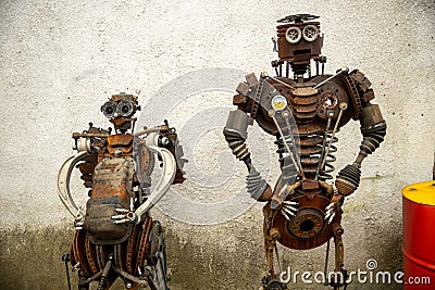 Statue of a robot assembled from auto parts Editorial Stock Photo