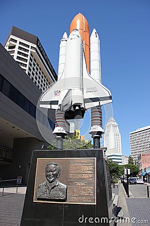 Statue of Rocket and Japanese American Astronaut Editorial Stock Photo