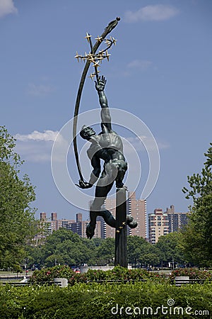 Statue of Rocket Thrower in Flushing Meadows Corona Park, Queens Editorial Stock Photo