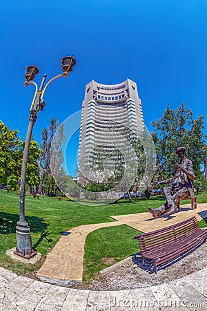Statue of romanian writter I. L. Caragiale in front of the Hotel Editorial Stock Photo