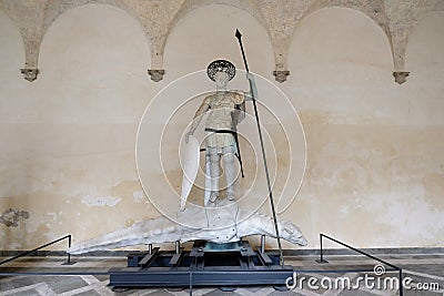 Statue of Sain Theodore in the courtyard of Doge`s Palace in Venice, Italy Stock Photo