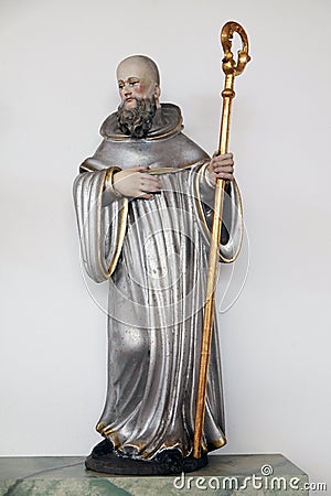 Statue of Saint in the Church of Saint Bartholomew in Leutershausen, Germany Editorial Stock Photo