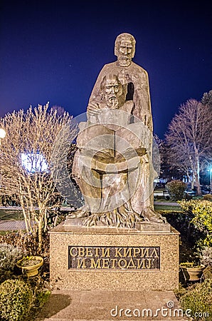 statue of saint cyril and methodius situated in macedonian town ohrid....IMAGE Editorial Stock Photo