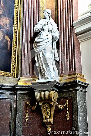 Statue of a saint in the gothic cathedral of saint peter and paul in Brno. Editorial Stock Photo