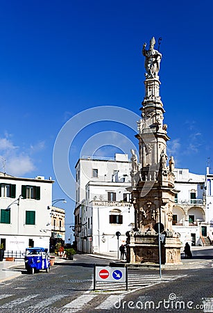 Statue of Saint Oronzo, Ostuni, Apulia, Italy, La citta Bianca Editorial Stock Photo