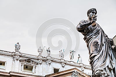 Statue Saint Peter close up on piazza San Pietro Editorial Stock Photo