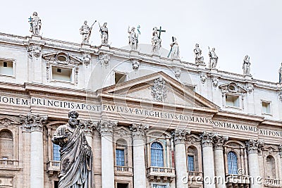 Statue Saint Peter in front of St Peter`s Basilica Editorial Stock Photo