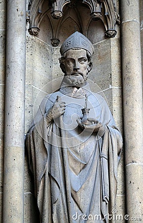 Statue of Saint on the portal of the Basilica of Saint Clotilde in Paris Stock Photo