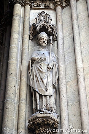 Statue of Saint on the portal of the Basilica of Saint Clotilde in Paris Stock Photo