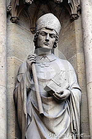 Statue of Saint on the portal of the Basilica of Saint Clotilde in Paris Stock Photo