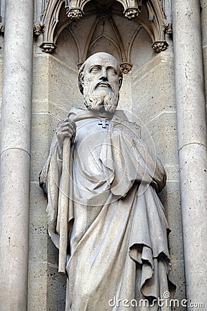 Statue of Saint on the portal of the Basilica of Saint Clotilde in Paris Stock Photo