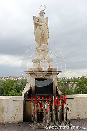 Statue of San Rafael in the Roman bridge Stock Photo