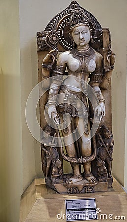 Statue of Saraswati, Hindu goddess of knowledge and learning in National Museum of India in New Delhi Editorial Stock Photo