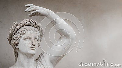 Statue of sensual Roman renaissance era woman in circlet of bay leaves, Potsdam, Germany, details, closeup Stock Photo