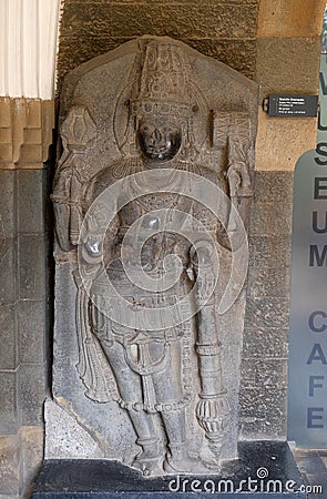 Statue of Shaivite Dvarapala from 12th century exposed in the Prince of Wales Museum in Mumbai Stock Photo