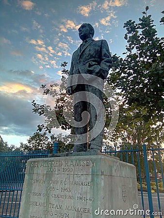 The statue of Sir Alf Ramsey outside the Portman Road stadium Editorial Stock Photo