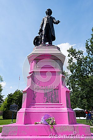 Statue of Sir John A MacDonald Vandalized With Pink Paint Editorial Stock Photo