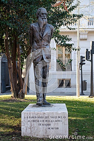 Statue Spanish dramatist and novelist RamÃ³n MarÃ­a del Valle-InclÃ¡n. Editorial Stock Photo