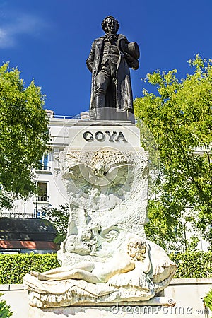 The statue of the Spanish famous painter Goya at the entrance to Stock Photo