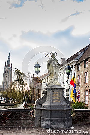 Statue of St.John of Nepomuk in Bruges Stock Photo