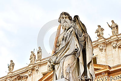 Statue of St. Paul outside the basilica of St. Peter Stock Photo
