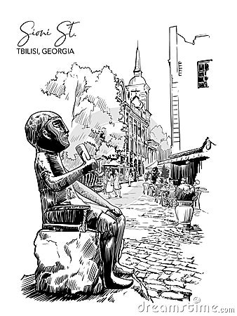 Statue of Tamada. Black and White Vector Illustration