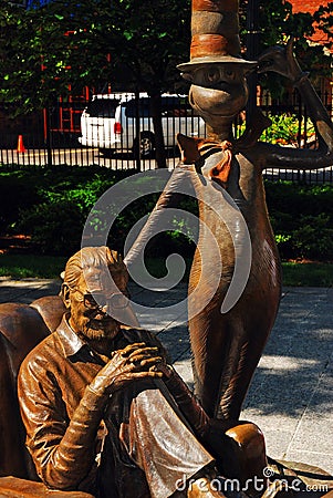 A statue of Theodore Geissel, better known as Dr Seuss, with his friend The Cat in the Hat Editorial Stock Photo