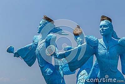 Statue of three mermaids standing near old medina, Hammamet Editorial Stock Photo
