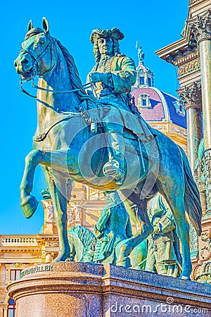 Statue to Austrian field marshal Ludwig Andreas von Khevenhuller on Maria Theresa Monument, Vienna, Austria Editorial Stock Photo