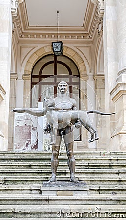 The statue of Trajan with wolf. The Building National History Museum. Editorial Stock Photo