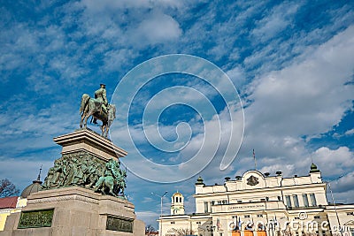 Statue of Tsar Alexander II in center of capital city of Bulgaria Editorial Stock Photo