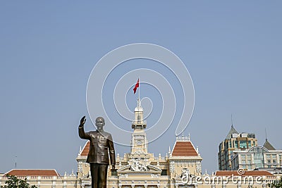 Statue of Uncle Ho in front of City Hall in Ho Chi Minh City Vietnam Editorial Stock Photo