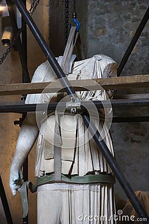 Statue under restoration, Rome, Italy. Editorial Stock Photo