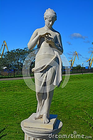 Statue of Venus with a butterfly in the courtyard of Hermitage Vyborg gallery in Vyborg, Russia Stock Photo