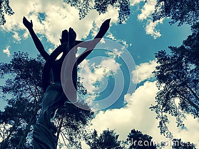 A statue of victory in Central Park in Irpin, Ukraine Editorial Stock Photo