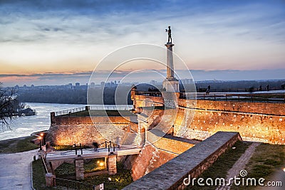 Statue of Victory with a monument in Belgrade, Serbia Stock Photo