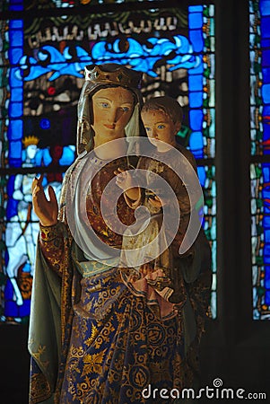 Statue of the virgin in the cathedral of clermont ferrand Stock Photo