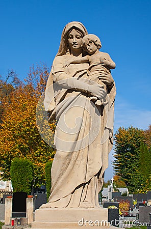 Statue Virgin Mary with the baby Jesus. Stock Photo