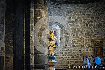 A statue of the Virgin Mary inside the Interior of Santa Margherita di Antiochia Church, in the village of Vernazza, Italy Stock Photo