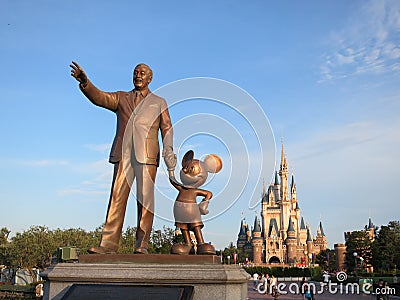 Statue of Walt Disney and Mickey Mouse Editorial Stock Photo