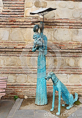 Statue of woman in Signagi or Sighnaghi city. Georgia Editorial Stock Photo